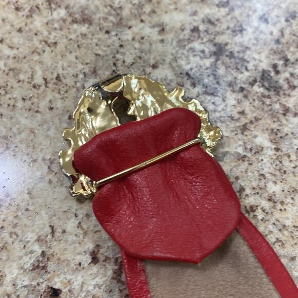 Vintage red leather belt with stunning gold buckle